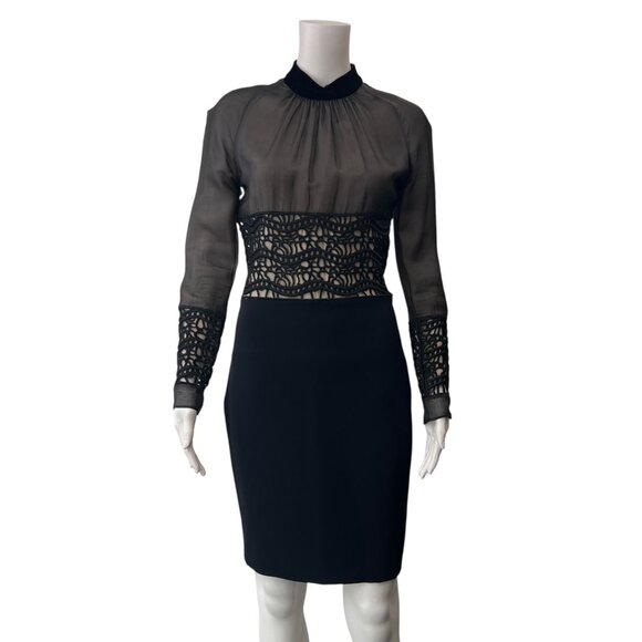 $2490 Tom Ford Black Embroidered Sheer Silk Midi Dress FR 38/0-2 - Picture 1 of 12